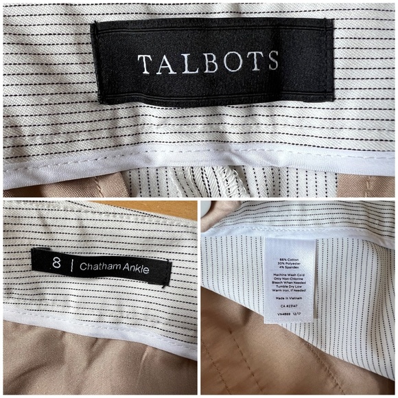 TALBOTS CHATHAM ANKLE PANT 8 STRIPED SLIM LEG SIDE ZIP ANKLE LENGTH COASTAL CHIC - Picture 11 of 11